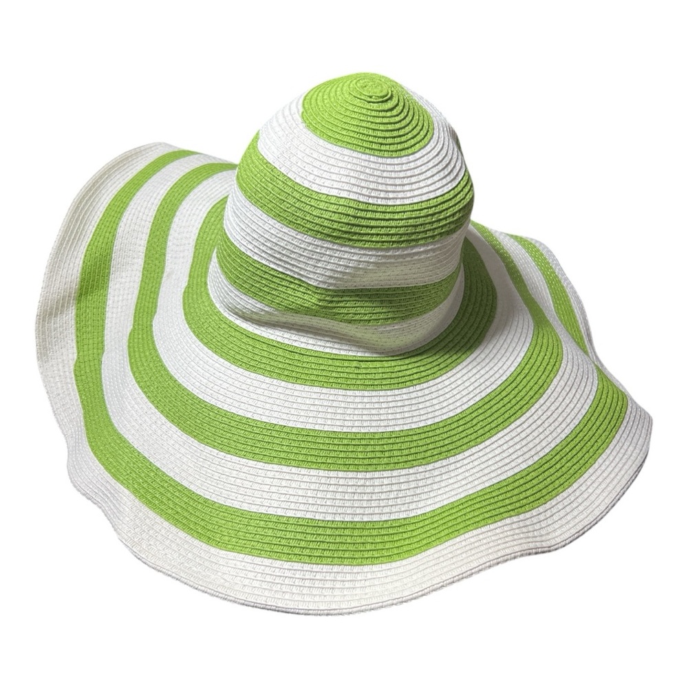 Lane Bryant Floppy Wide Brim Summer Beach Hat lime green and white